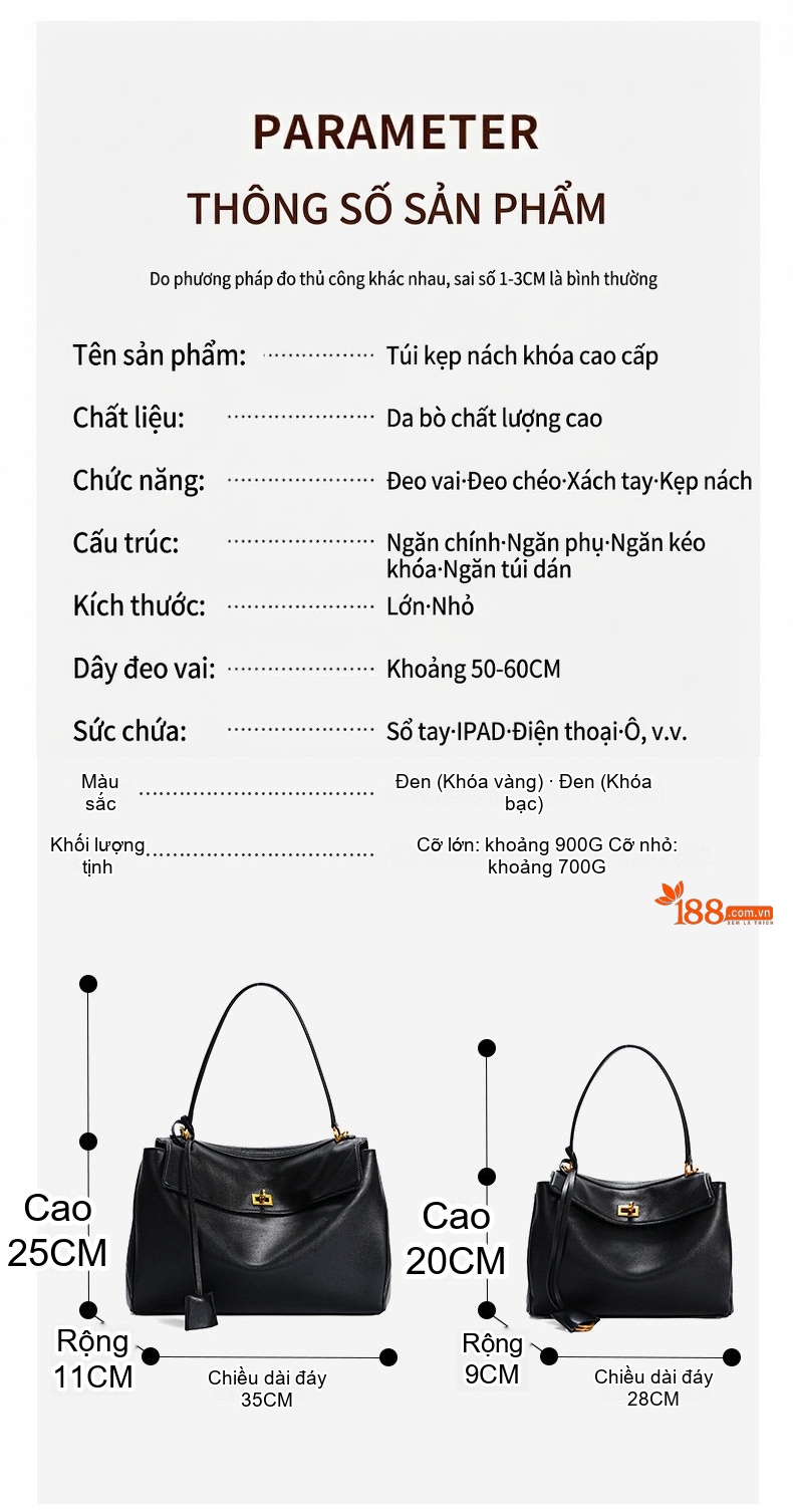 Túi Tote Da Bò Rodeobag Phong Cách Công Sở, Túi Đeo Vai/Đeo Chéo Nữ Dung Tích Lớn Màu Đen chi tiết 3