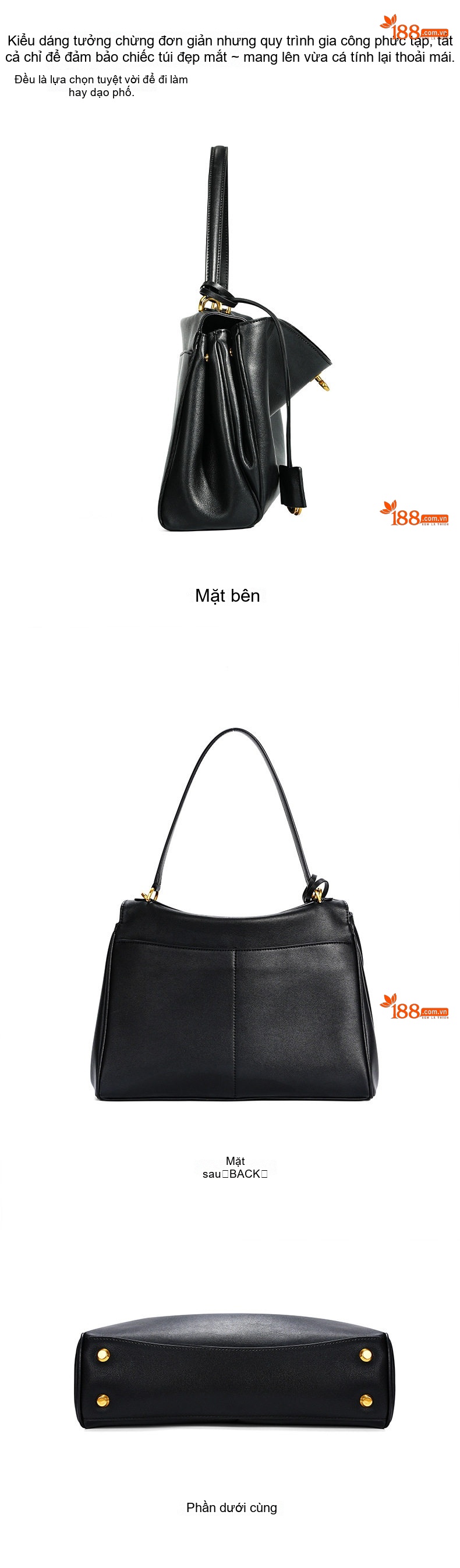 Túi Tote Da Bò Rodeobag Phong Cách Công Sở, Túi Đeo Vai/Đeo Chéo Nữ Dung Tích Lớn Màu Đen chi tiết 18