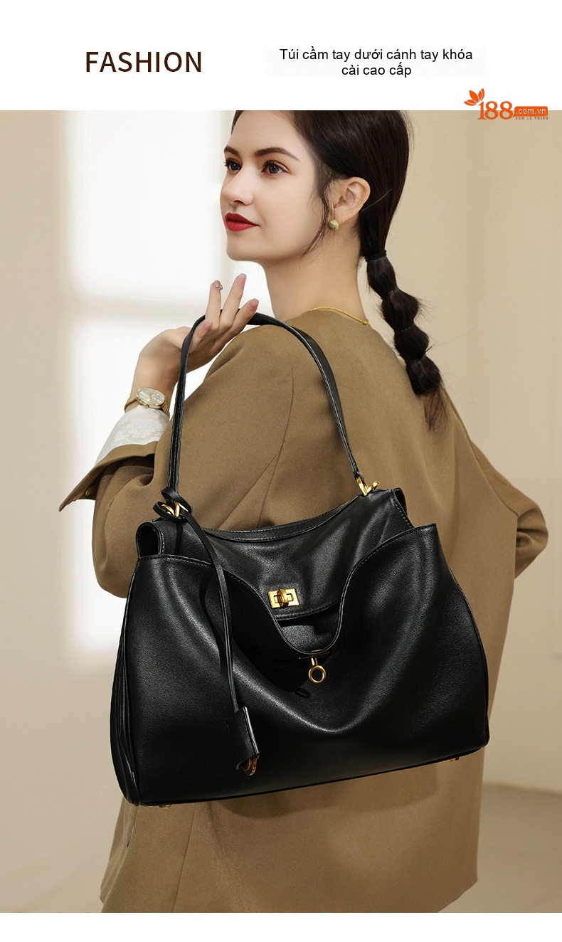 Túi Tote Da Bò Rodeobag Phong Cách Công Sở, Túi Đeo Vai/Đeo Chéo Nữ Dung Tích Lớn Màu Đen chi tiết 2
