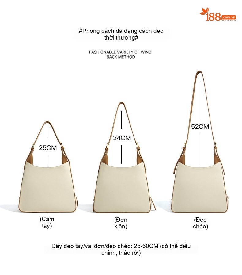 Túi Tote Da Bò Sức Chứa Lớn Đeo Vai, Đeo Chéo, Xách Tay Màu Trắng Kem, Nâu chi tiết 11