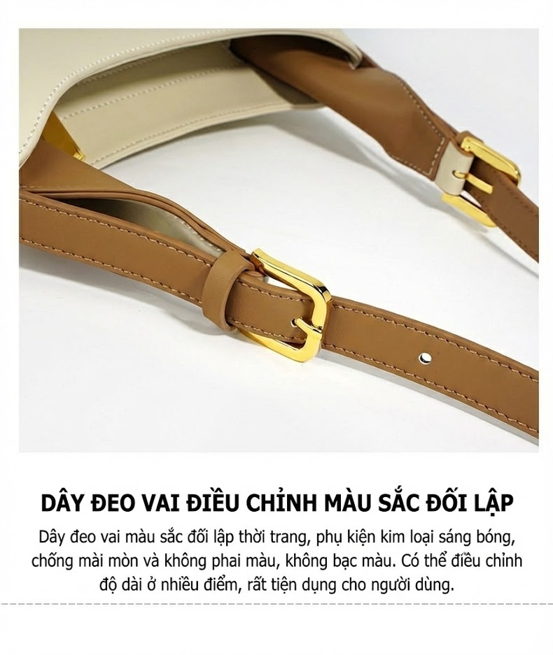 Túi Tote Da Bò Sức Chứa Lớn Đeo Vai, Đeo Chéo, Xách Tay Màu Trắng Kem, Nâu chi tiết 15