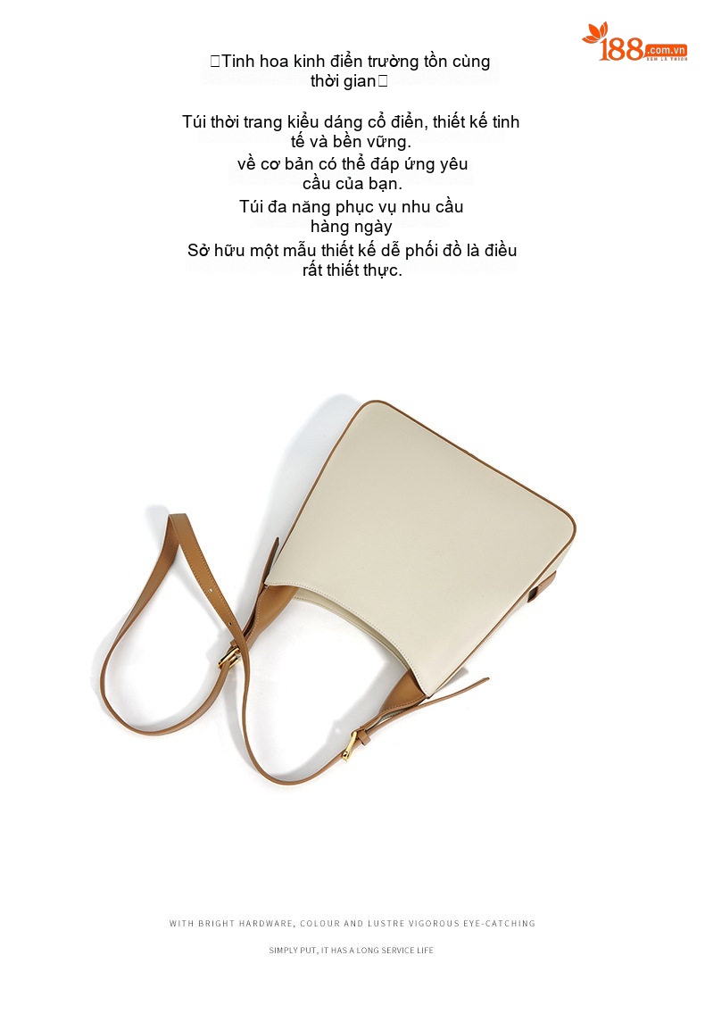 Túi Tote Da Bò Sức Chứa Lớn Đeo Vai, Đeo Chéo, Xách Tay Màu Trắng Kem, Nâu chi tiết 7