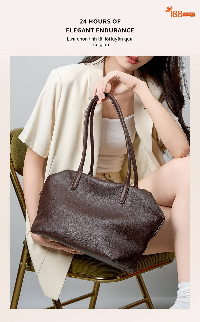 Túi Tote Da Bò Sức Chứa Lớn Đeo Vai Phong Cách Thanh Lịch Màu Nâu chi tiết 7