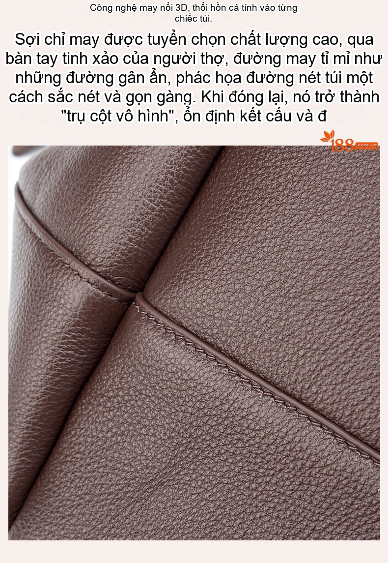 Túi Tote Da Bò Sức Chứa Lớn Đeo Vai Phong Cách Thanh Lịch Màu Nâu chi tiết 10