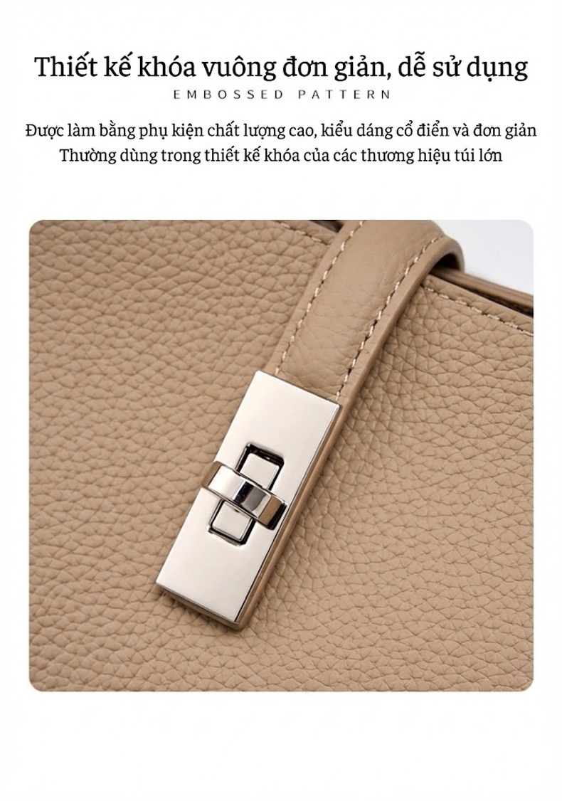 Túi Tote Da Bò Sức Chứa Lớn Đeo Vai, Xách Tay, Đeo Chéo Màu Đen, Xám chi tiết 8