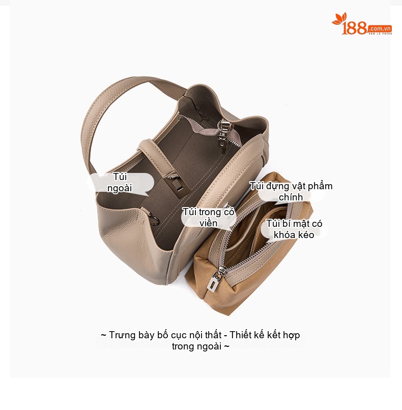 Túi Tote Da Bò Sức Chứa Lớn Đeo Vai, Xách Tay, Đeo Chéo Màu Đen, Xám chi tiết 11