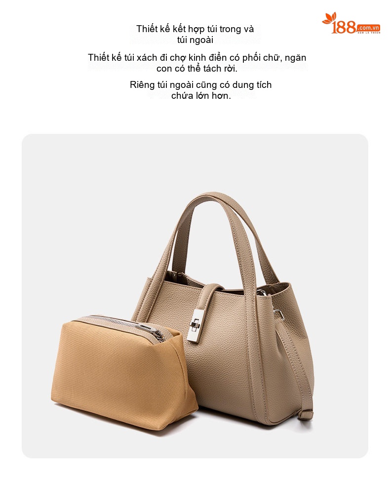 Túi Tote Da Bò Sức Chứa Lớn Đeo Vai, Xách Tay, Đeo Chéo Màu Đen, Xám chi tiết 7