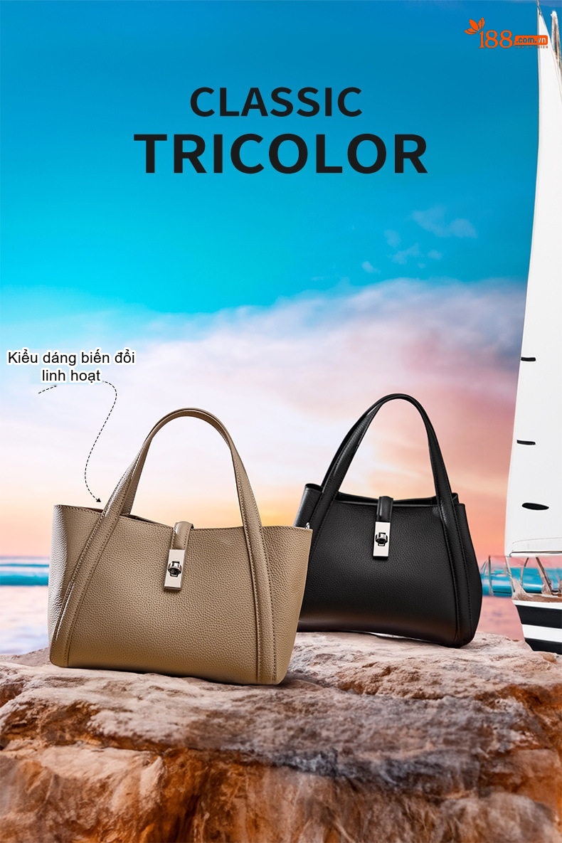 Túi Tote Da Bò Sức Chứa Lớn Đeo Vai, Xách Tay, Đeo Chéo Màu Đen, Xám chi tiết 3