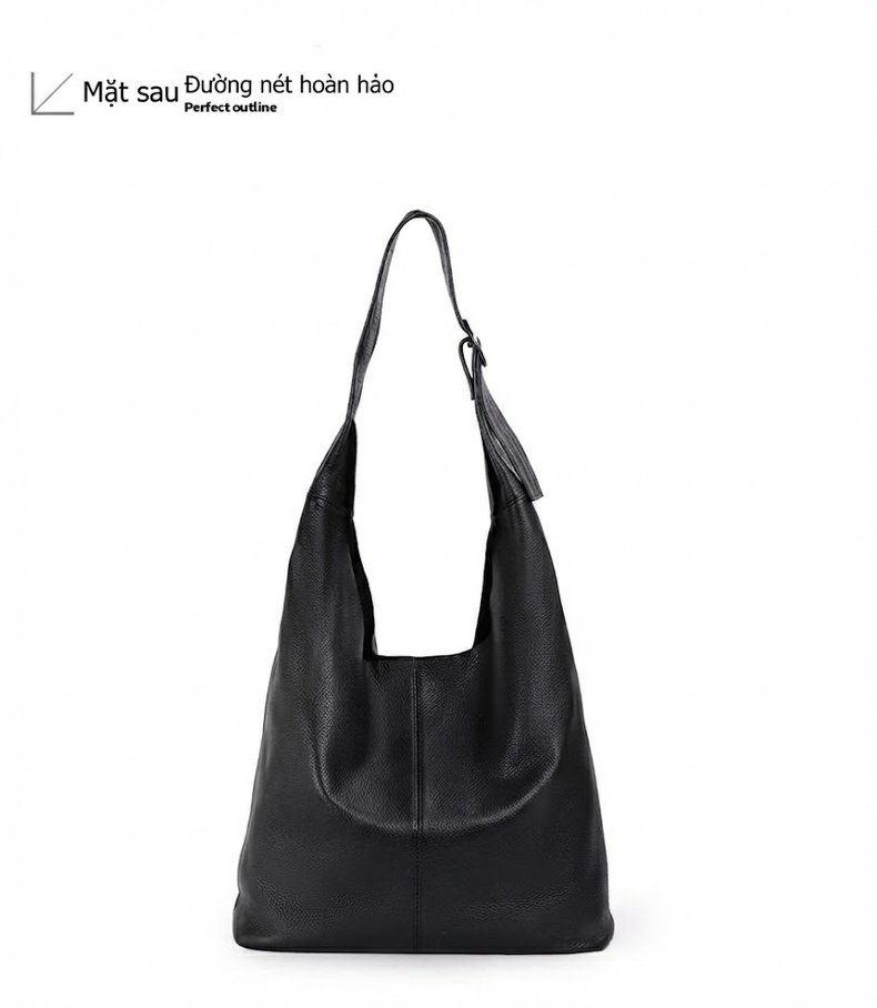 Túi Tote Da Bò Sức Chứa Lớn Phong Cách Công Sở Màu Đen chi tiết 17