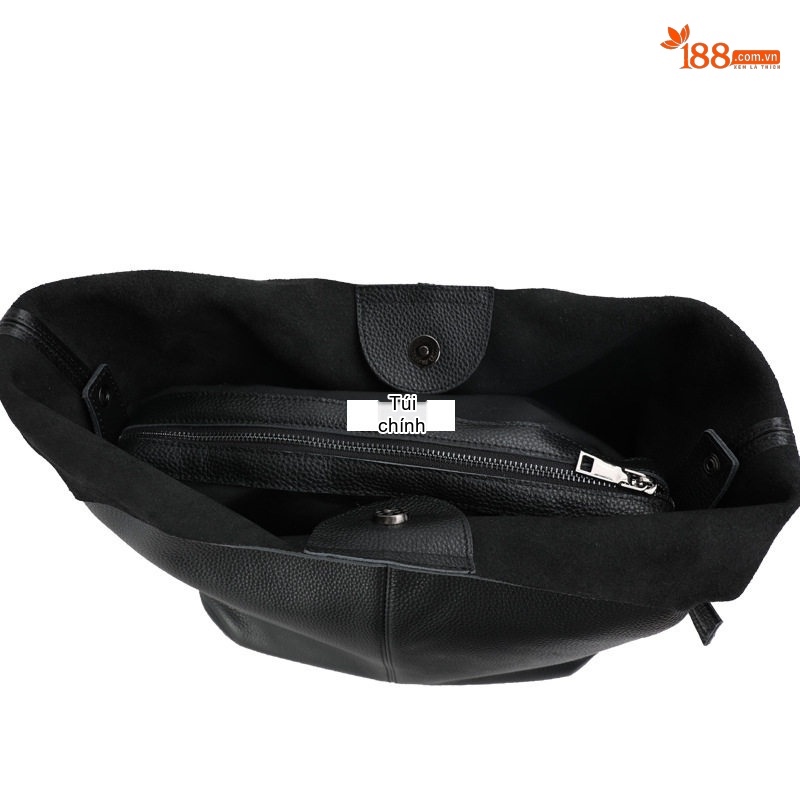 Túi Tote Da Bò Sức Chứa Lớn Phong Cách Công Sở Màu Đen