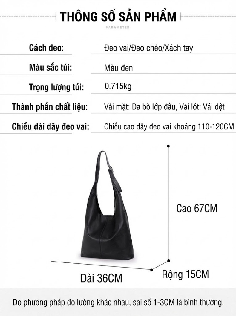 Túi Tote Da Bò Sức Chứa Lớn Phong Cách Công Sở Màu Đen chi tiết 5