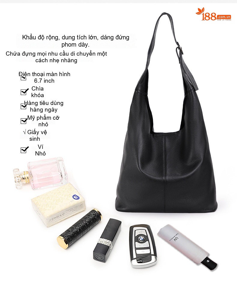 Túi Tote Da Bò Sức Chứa Lớn Phong Cách Công Sở Màu Đen chi tiết 8