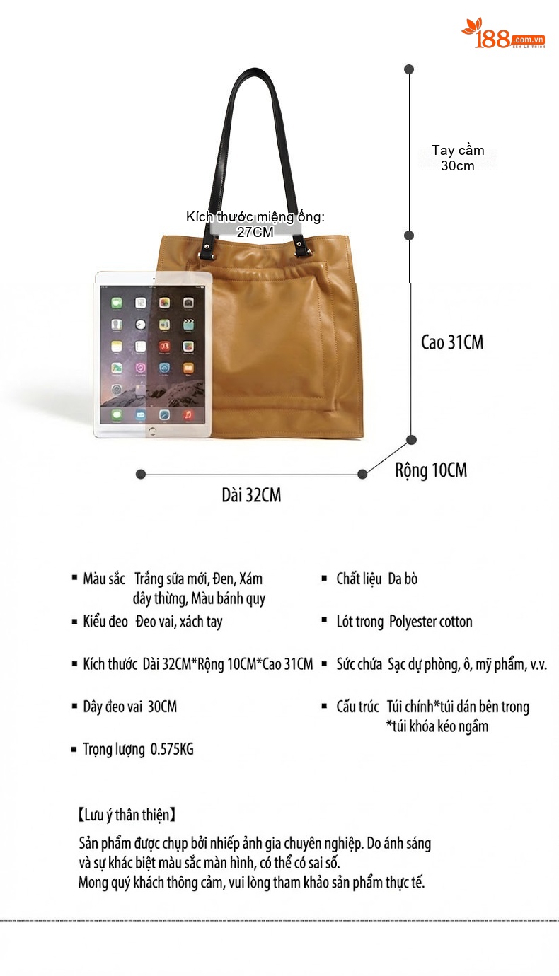 Túi Tote Da Bò Sức Chứa Lớn Phong Cách Tối Giản Đeo Vai Đi Làm Màu Nâu chi tiết 4