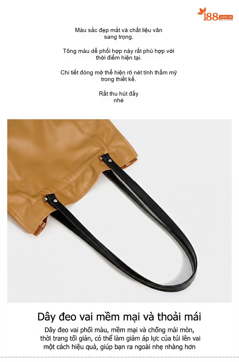 Túi Tote Da Bò Sức Chứa Lớn Phong Cách Tối Giản Đeo Vai Đi Làm Màu Nâu chi tiết 7