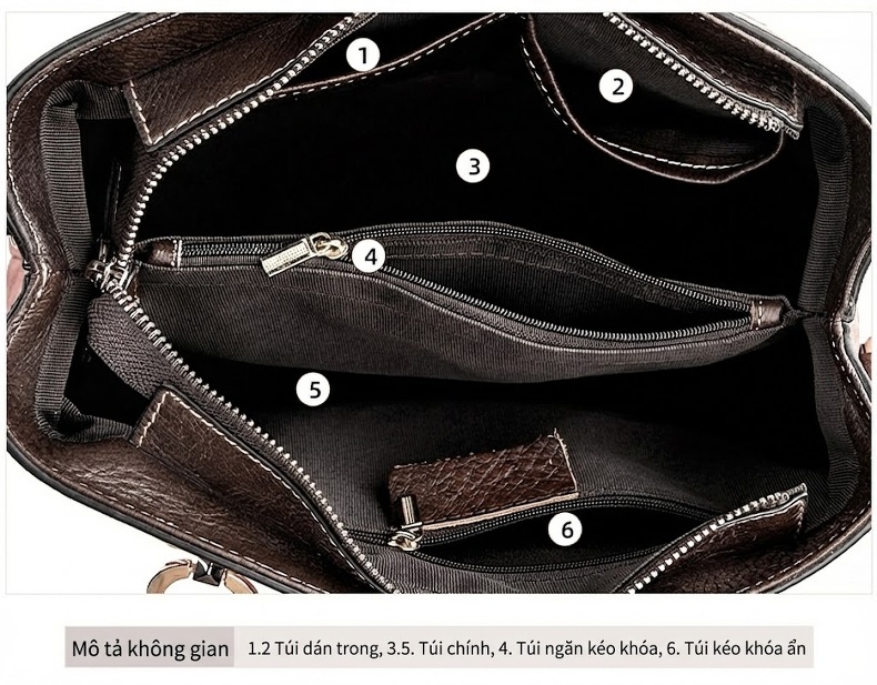 Túi Tote Da Bò Thật Khắc Hoa Hồng Vintage Đeo Vai, Đeo Chéo Màu Nâu, Cam chi tiết 27