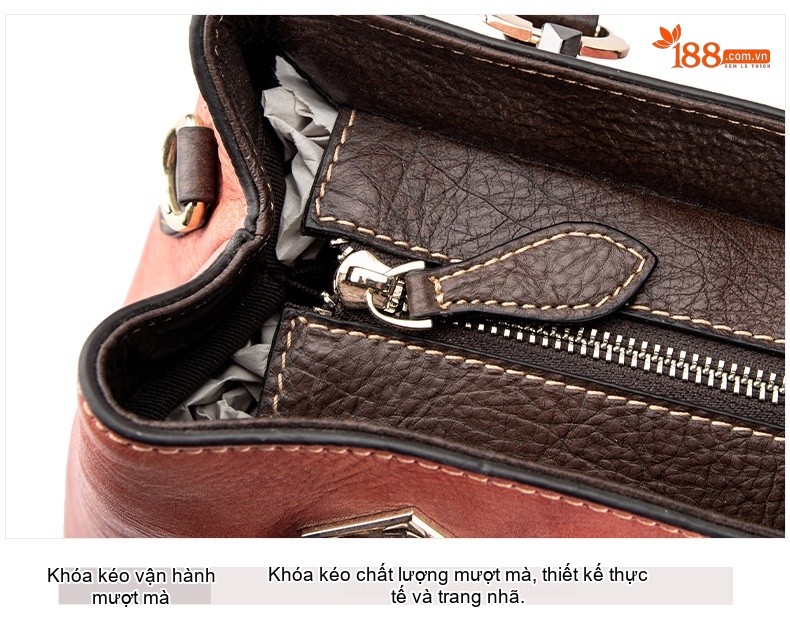 Túi Tote Da Bò Thật Khắc Hoa Hồng Vintage Đeo Vai, Đeo Chéo Màu Nâu, Cam chi tiết 23