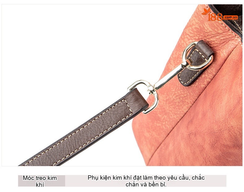 Túi Tote Da Bò Thật Khắc Hoa Hồng Vintage Đeo Vai, Đeo Chéo Màu Nâu, Cam chi tiết 24