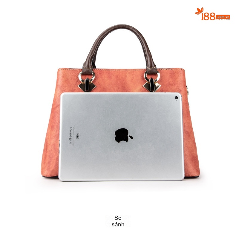 Túi Tote Da Bò Thật Khắc Hoa Hồng Vintage Đeo Vai, Đeo Chéo Màu Nâu, Cam chi tiết 15