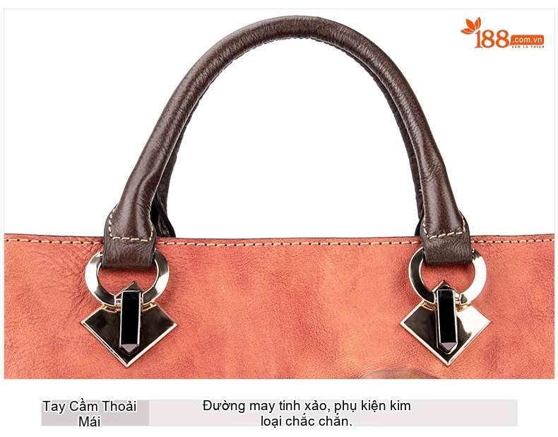 Túi Tote Da Bò Thật Khắc Hoa Hồng Vintage Đeo Vai, Đeo Chéo Màu Nâu, Cam chi tiết 21
