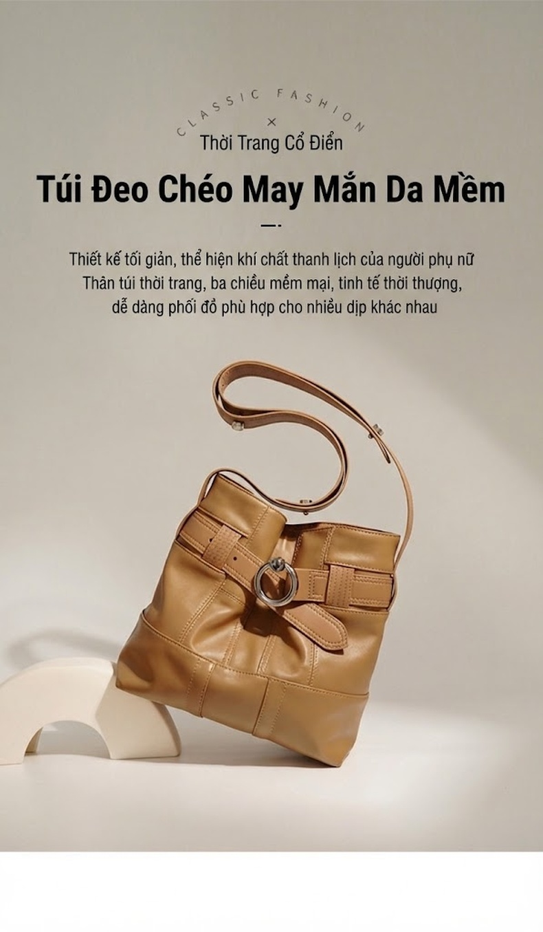 Túi Tote Da Bò Thiết Kế Độc Đáo Đeo Vai/Đeo Chéo Sức Chứa Lớn Màu Nâu chi tiết 1