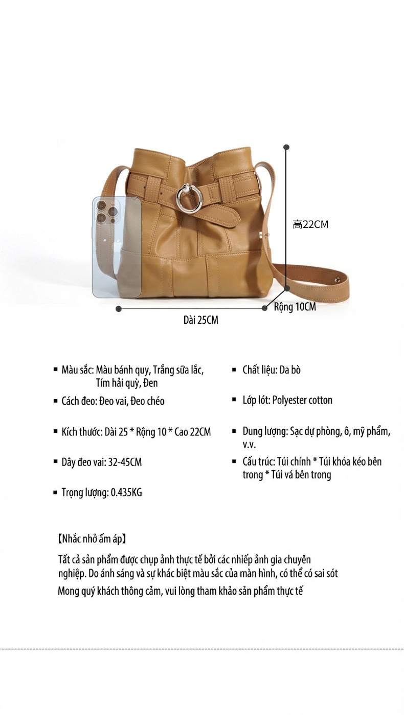 Túi Tote Da Bò Thiết Kế Độc Đáo Đeo Vai/Đeo Chéo Sức Chứa Lớn Màu Nâu chi tiết 4