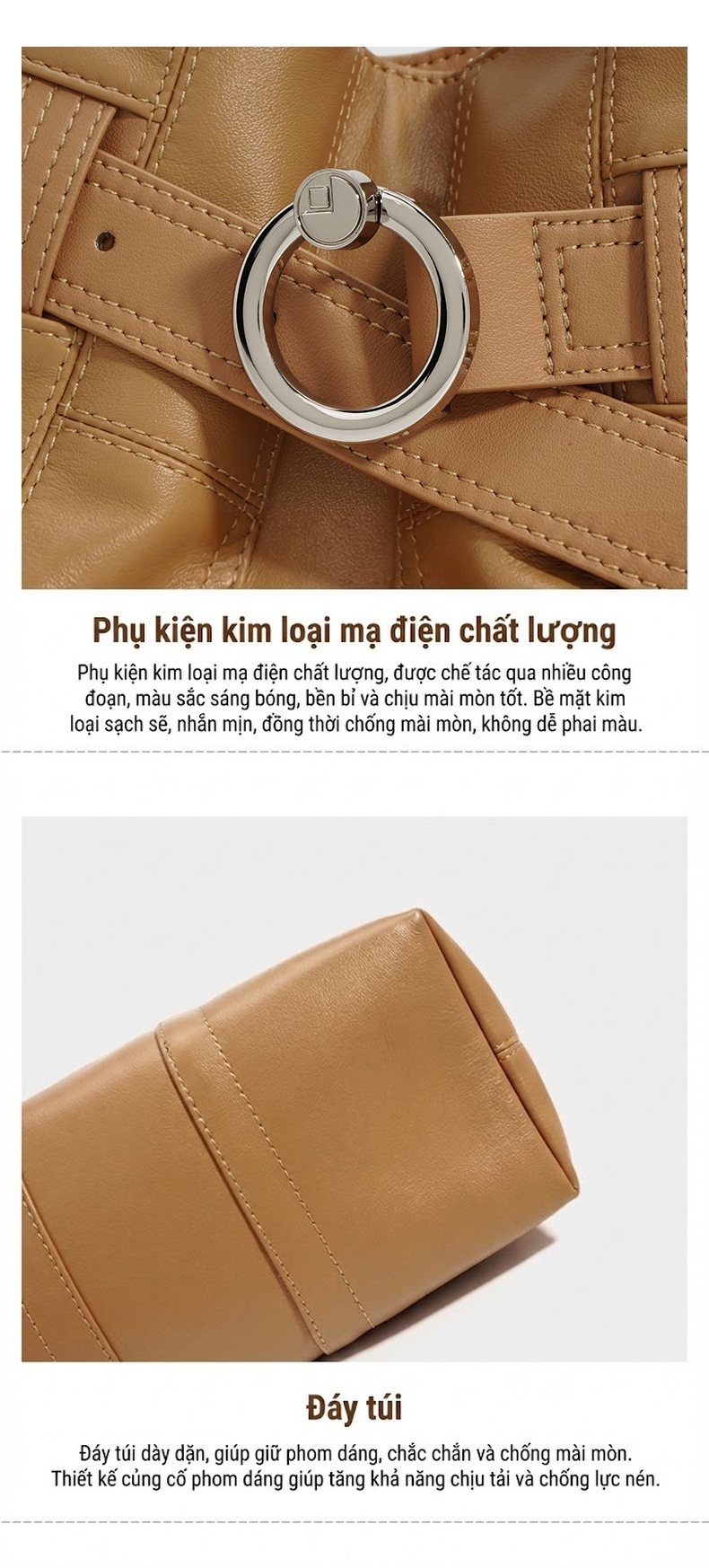 Túi Tote Da Bò Thiết Kế Độc Đáo Đeo Vai/Đeo Chéo Sức Chứa Lớn Màu Nâu chi tiết 9