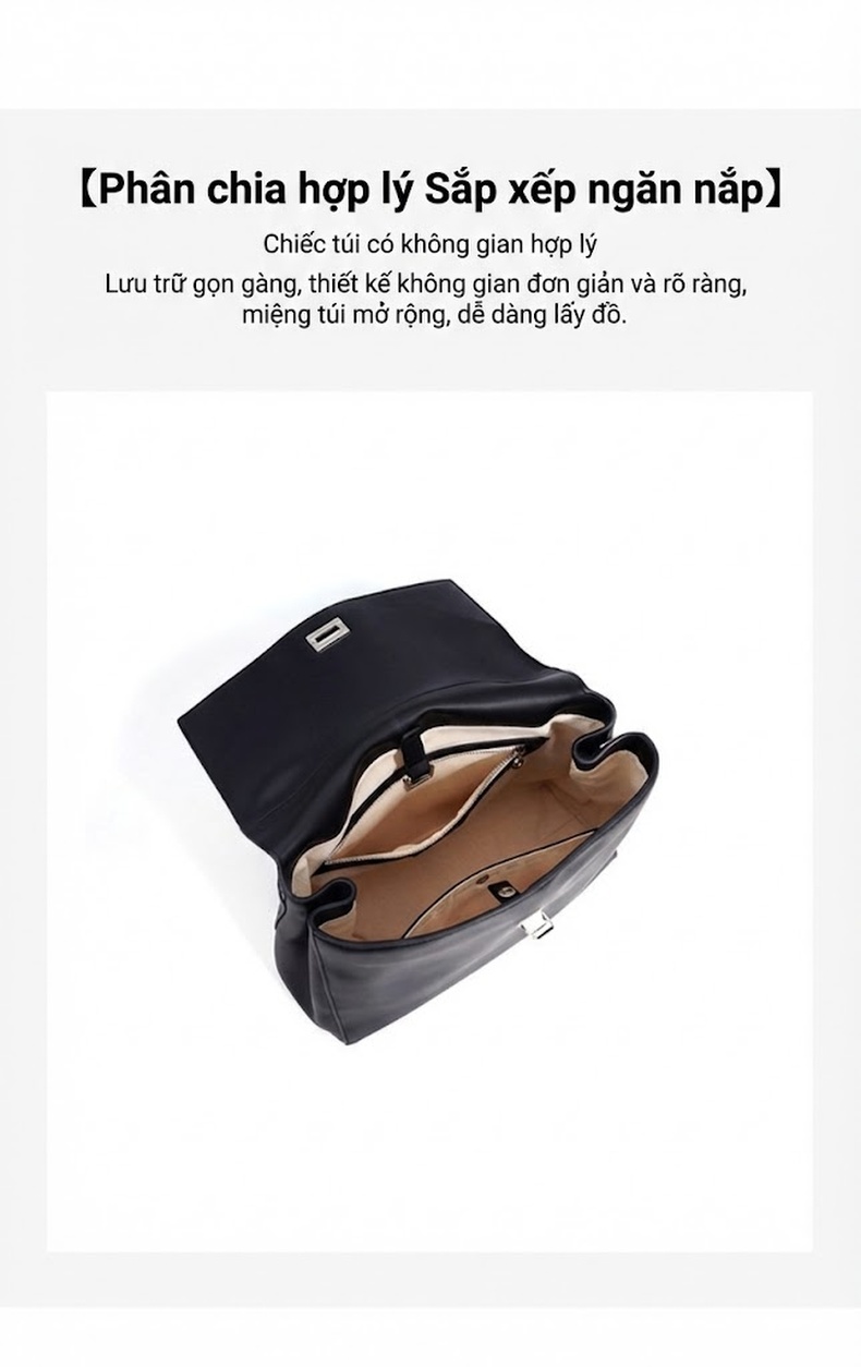 Túi Tote Da Bò Thiết Kế Độc Đáo Thời Trang Đeo Vai, Đeo Chéo, Xách Tay Màu Đen, Nâu chi tiết 7