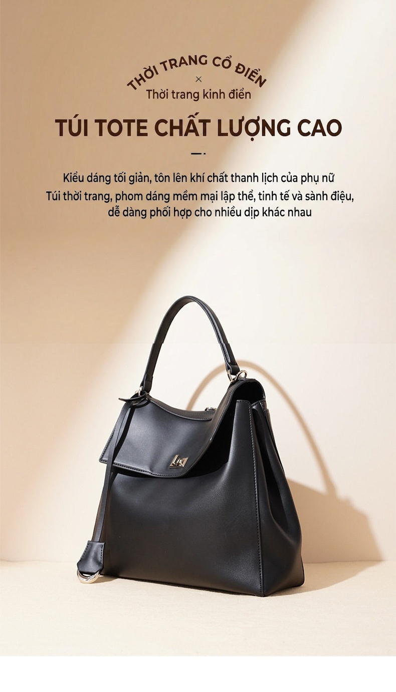 Túi Tote Da Bò Thiết Kế Độc Đáo Thời Trang Đeo Vai, Đeo Chéo, Xách Tay Màu Đen, Nâu chi tiết 1