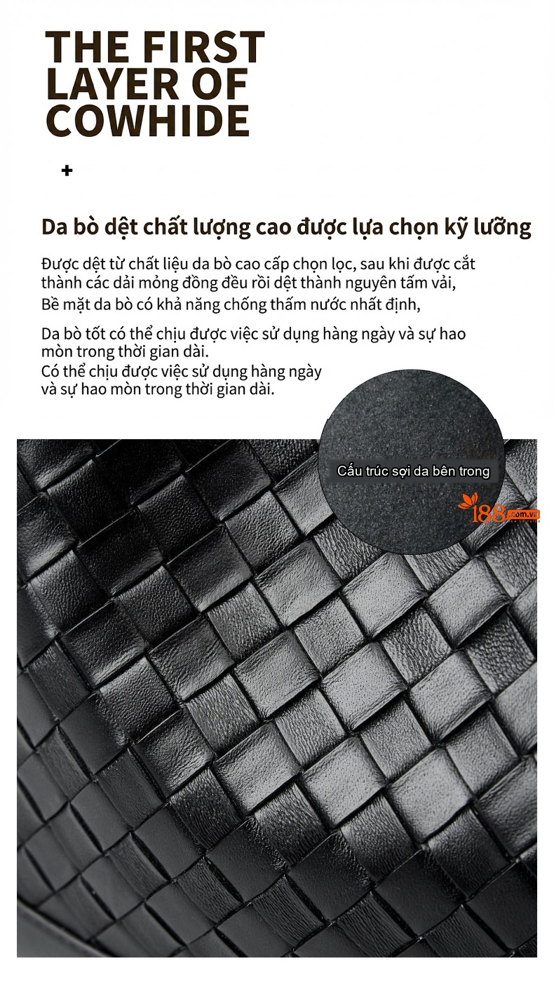 Túi Tote Da Bò Thủ Công Đan Móc Lớn Đeo Vai, Đeo Chéo Kèm Túi Con Màu Đen, Kem chi tiết 20