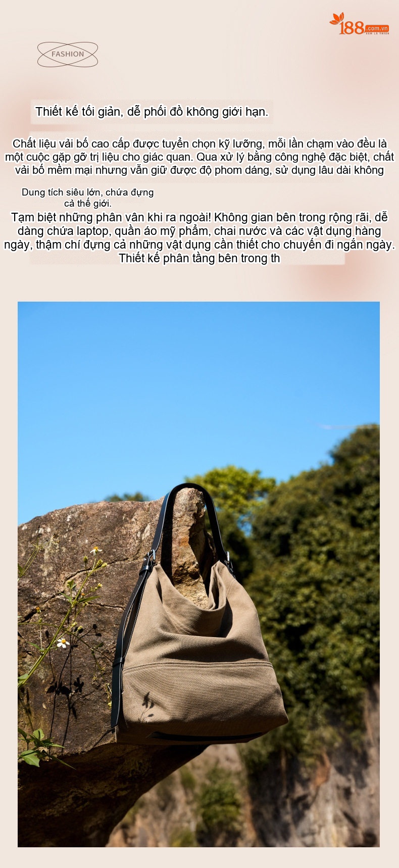 Túi Tote Da Bò Vải Canvas Đeo Vai Đựng Vừa A4 Phong Cách Vintage Màu Nâu chi tiết 15