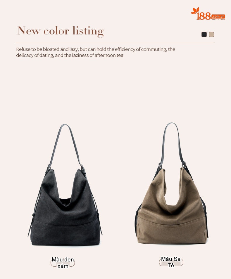 Túi Tote Da Bò Vải Canvas Đeo Vai Đựng Vừa A4 Phong Cách Vintage Màu Nâu chi tiết 16