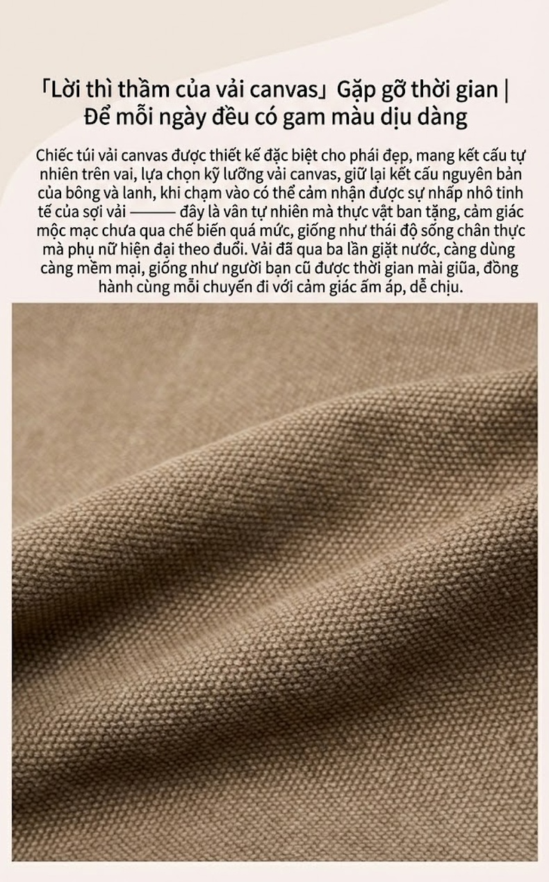 Túi Tote Da Bò Vải Canvas Đeo Vai Đựng Vừa A4 Phong Cách Vintage Màu Nâu chi tiết 18