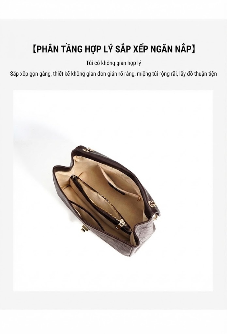 Túi Tote Da Bóng Đeo Vai/Đeo Chéo Dây Xích Lớn Phong Cách Thời Trang Màu Nâu chi tiết 6