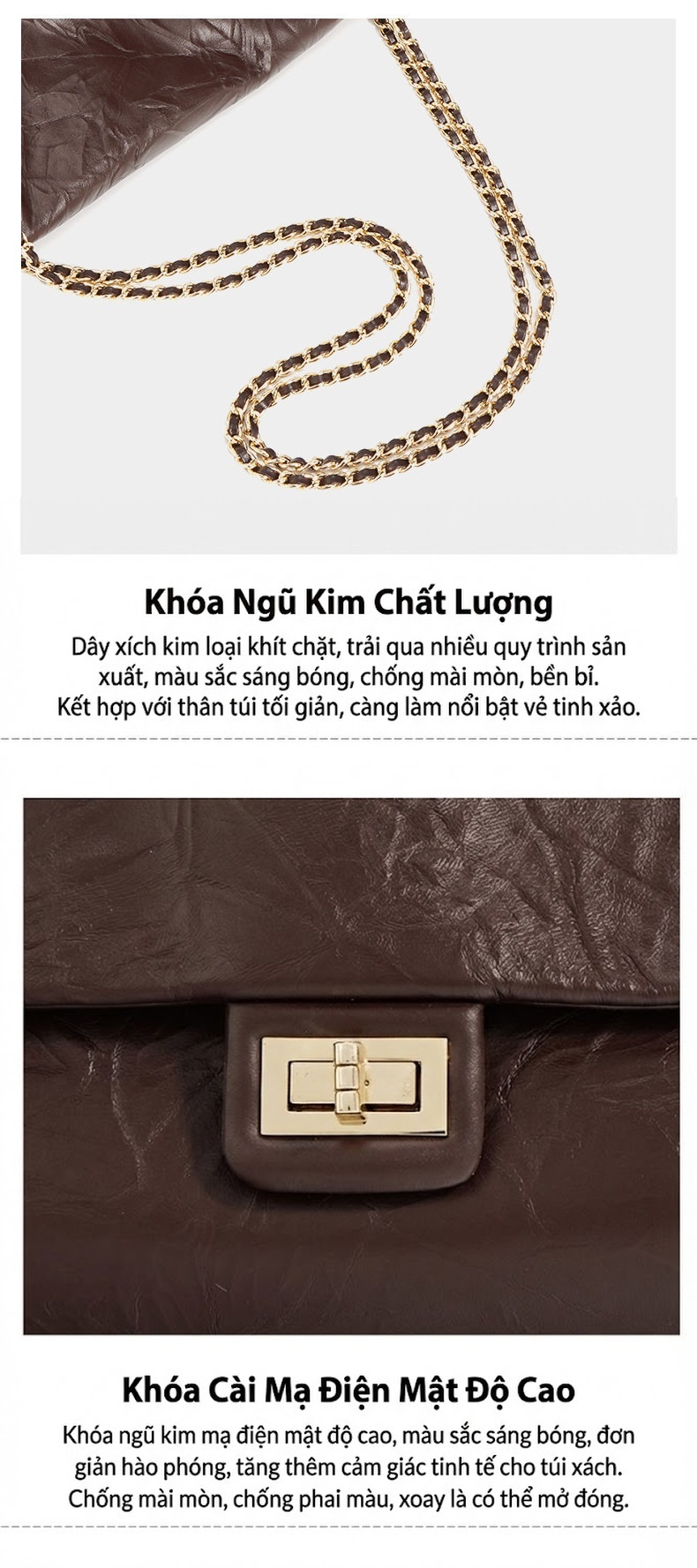 Túi Tote Da Bóng Đeo Vai/Đeo Chéo Dây Xích Lớn Phong Cách Thời Trang Màu Nâu chi tiết 10