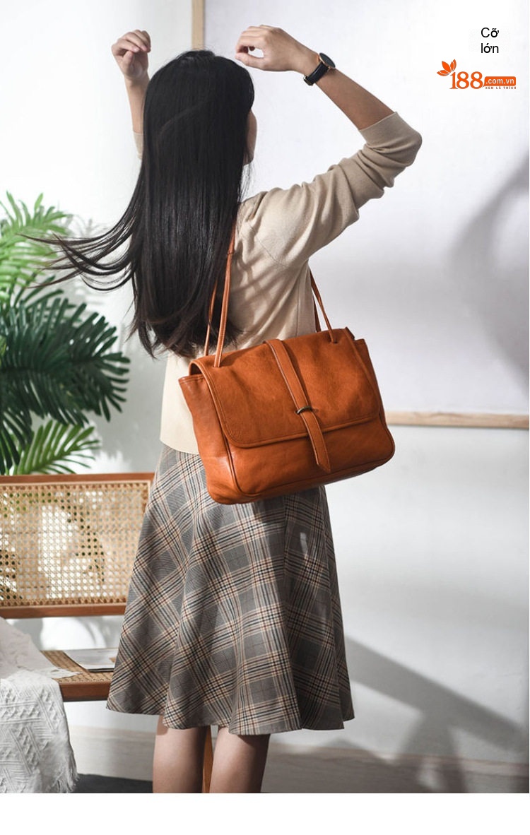 Túi Tote Da Bóng Đựng Tài Liệu Khổ Lớn Đeo Vai, Đeo Chéo Màu Đen, Nâu chi tiết 3