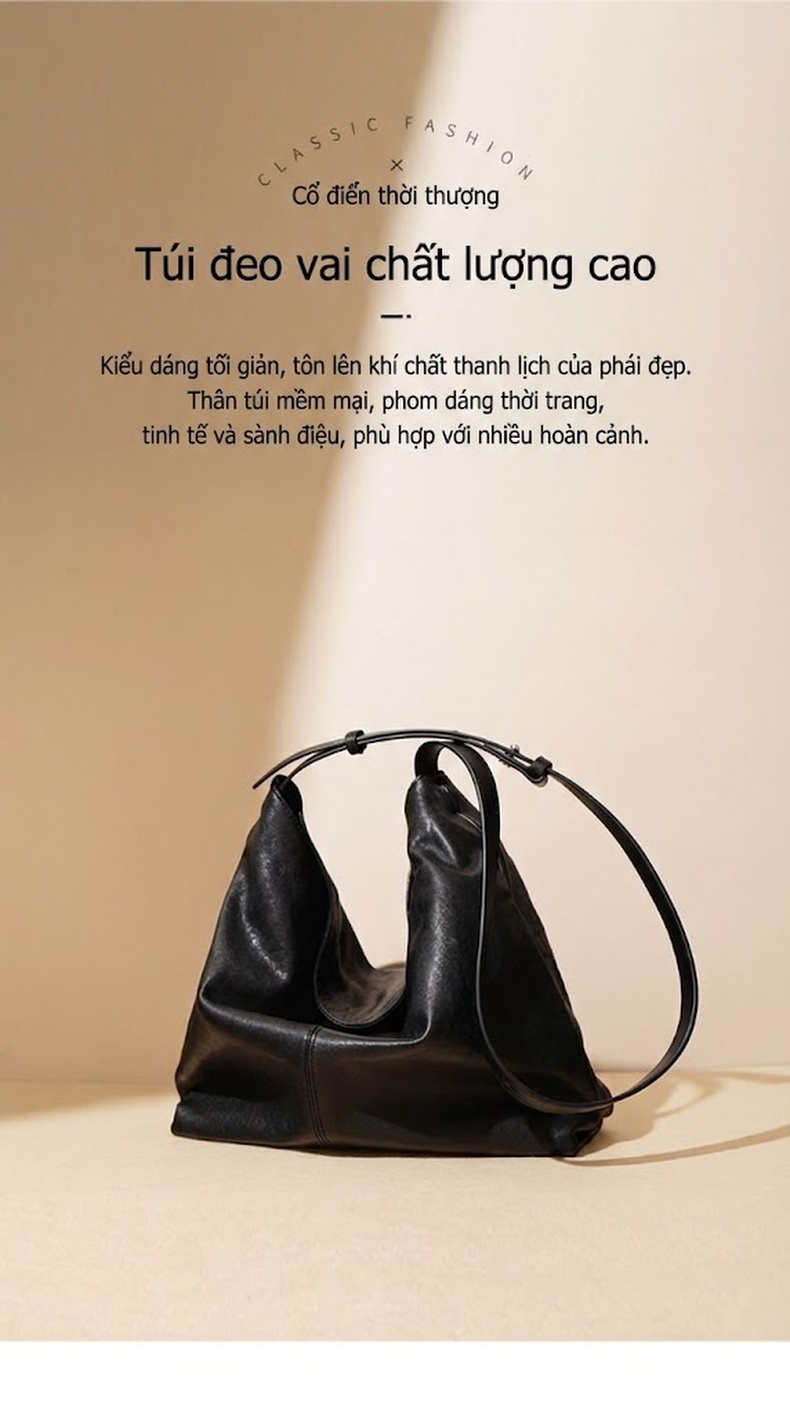 Túi Tote Da Cừu Phong Cách Tối Giản Đeo Vai, Đeo Chéo, Đựng Vừa A4 Màu Đen, Nâu, Đỏ chi tiết 1