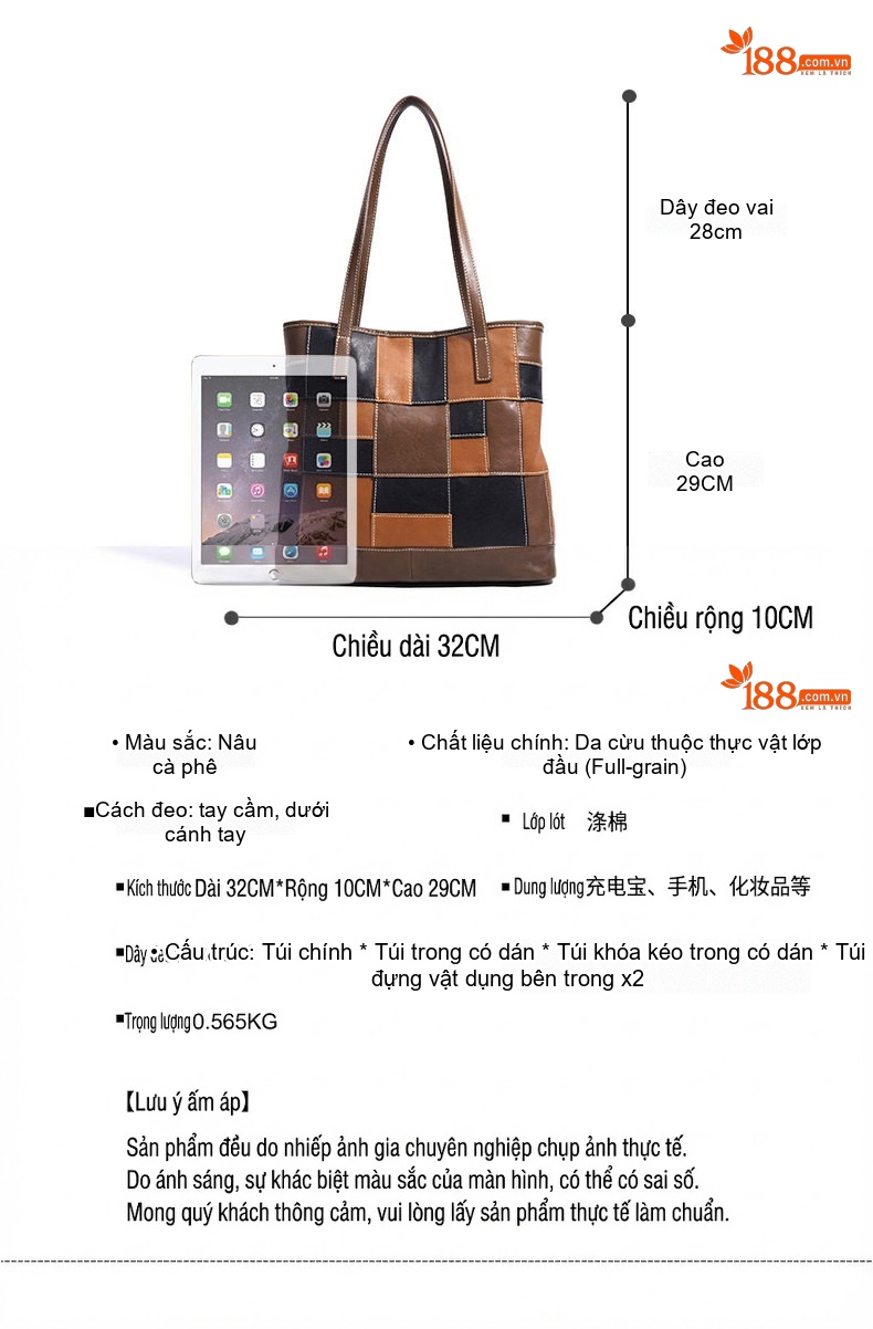 Túi Tote Da Cừu Thiết Kế Độc Đáo Đựng Vừa A4 Phong Cách Công Sở Màu Nâu, Đen chi tiết 5