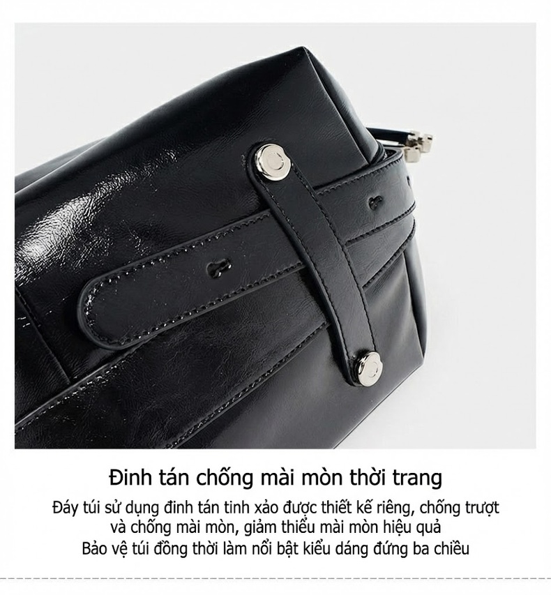 Túi Tote Da Dầu Sáp Retro Thiết Kế Độc Đáo Dung Tích Lớn Đeo Vai Đeo Chéo Phong Cách Cao Cấp Màu Đen chi tiết 12