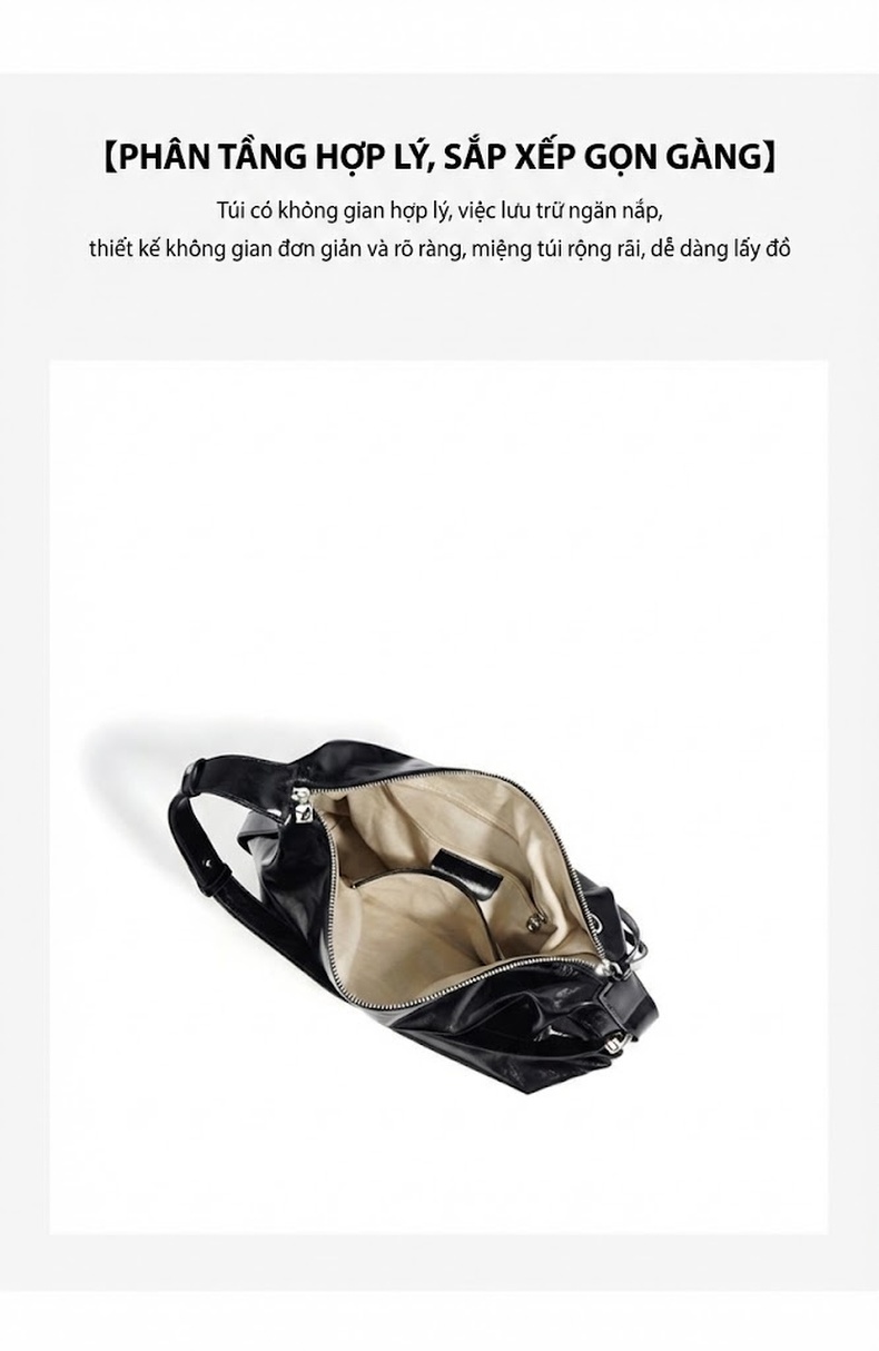 Túi Tote Da Dầu Sáp Retro Thiết Kế Độc Đáo Dung Tích Lớn Đeo Vai Đeo Chéo Phong Cách Cao Cấp Màu Đen chi tiết 8