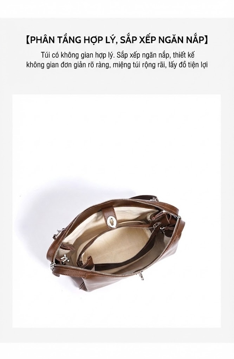 Túi Tote Da Dầu Sáp Thiết Kế Nhỏ Gọn Đeo Vai/Kẹp Nách Công Sở Màu Đen, Nâu, Trắng... chi tiết 9
