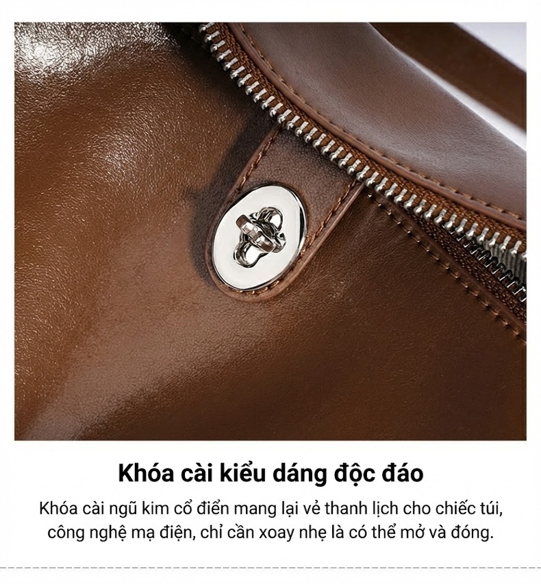 Túi Tote Da Dầu Sáp Thiết Kế Nhỏ Gọn Đeo Vai/Kẹp Nách Công Sở Màu Đen, Nâu, Trắng... chi tiết 13