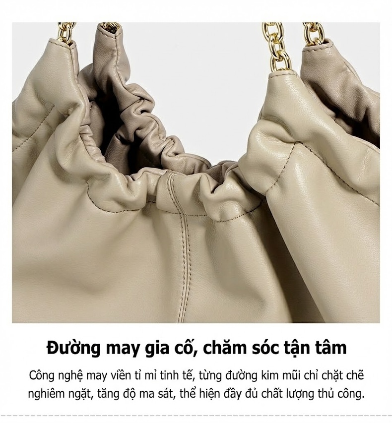 Túi Tote Da Mềm Dáng Rút Nhún Đeo Vai/Đeo Chéo Công Sở Phong Cách Tối Giản Màu Xám, Đen chi tiết 18