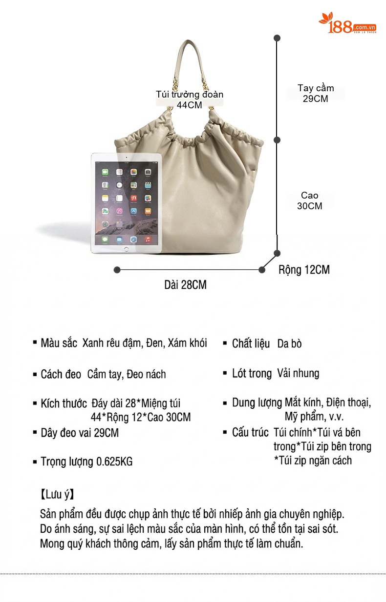 Túi Tote Da Mềm Dáng Rút Nhún Đeo Vai/Đeo Chéo Công Sở Phong Cách Tối Giản Màu Xám, Đen chi tiết 14