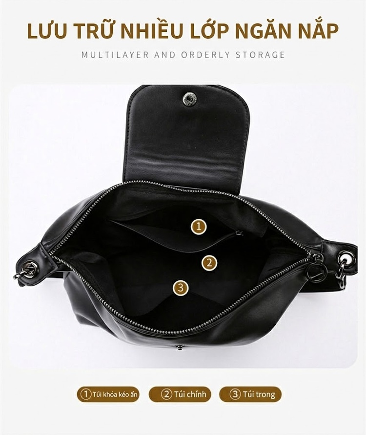 Túi Tote Da Mềm Đeo Vai/Kẹp Nách Công Sở Đựng Vừa A4 Phong Cách Thời Trang Màu Đen, Bạc chi tiết 9