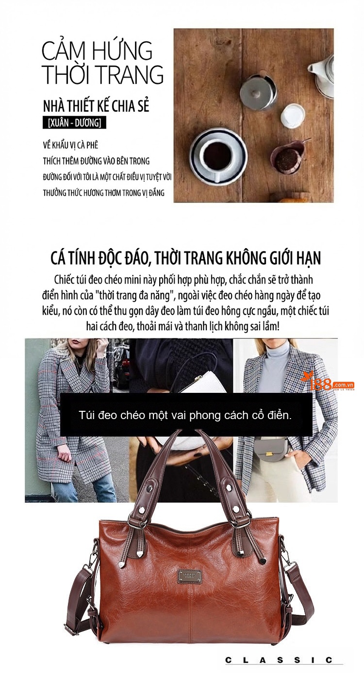 Túi Tote Da Mềm Thời Trang Retro Nữ Đeo Vai, Xách Tay, Đeo Chéo Dung Tích Lớn Màu Nâu, Đỏ, Xanh Lá, Đen... chi tiết 9