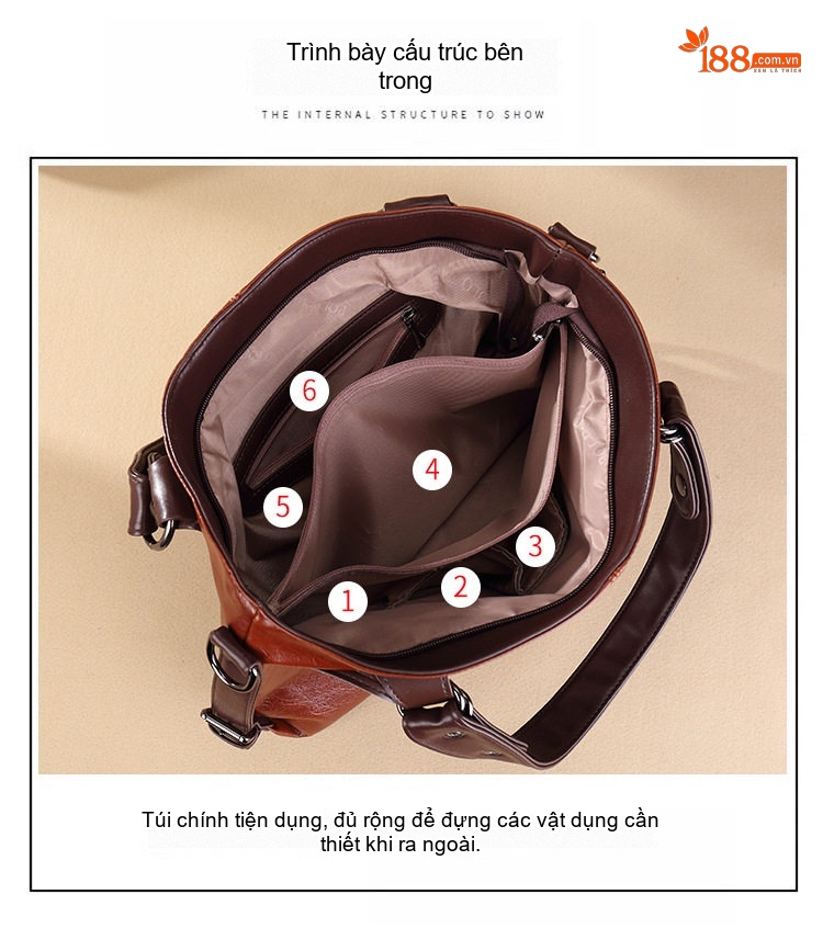 Túi Tote Da Mềm Thời Trang Retro Nữ Đeo Vai, Xách Tay, Đeo Chéo Dung Tích Lớn Màu Nâu, Đỏ, Xanh Lá, Đen... chi tiết 11