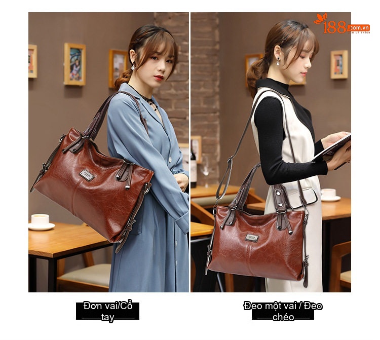 Túi Tote Da Mềm Thời Trang Retro Nữ Đeo Vai, Xách Tay, Đeo Chéo Dung Tích Lớn Màu Nâu, Đỏ, Xanh Lá, Đen... chi tiết 13