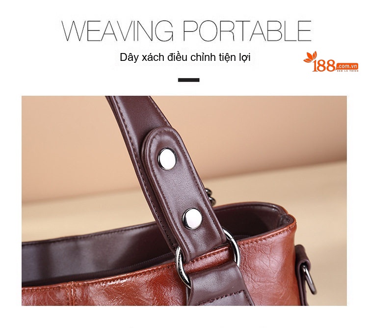Túi Tote Da Mềm Thời Trang Retro Nữ Đeo Vai, Xách Tay, Đeo Chéo Dung Tích Lớn Màu Nâu, Đỏ, Xanh Lá, Đen... chi tiết 15