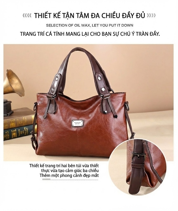 Túi Tote Da Mềm Thời Trang Retro Nữ Đeo Vai, Xách Tay, Đeo Chéo Dung Tích Lớn Màu Nâu, Đỏ, Xanh Lá, Đen... chi tiết 17