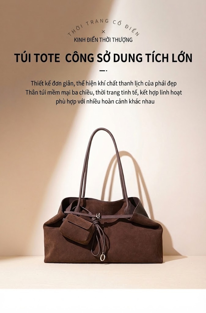 Túi Tote Da Mờ Đeo Vai/Kẹp Nách Sức Chứa Lớn Đi Làm Hàng Ngày Màu Nâu, Đỏ, Be chi tiết 1